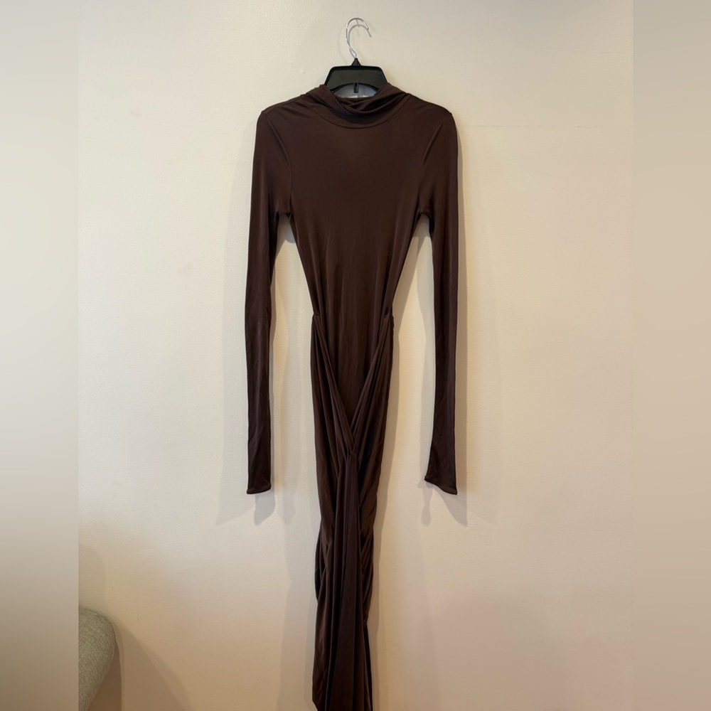 HELSA Chocolate Brown Slinky Jersey Sarong Maxi Dress - Picture 4 of 4